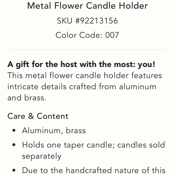 Anthropologie Gold Metal Flower Candle Holder NWT SOLD OUT x 1 - Picture 8 of 10